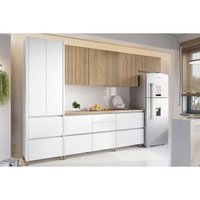 Kit Cozinha Modulada 6Peças Rainha (3Aéreos+2Balcões+1Paneleiro) C6P89 Nature/Branco-Nesher