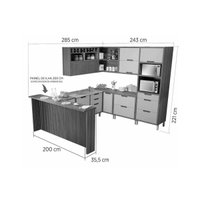 Cozinha Modulada Completa Imperatriz 9 Peças (3Aéreos+4Balcões+1TorreQuente+1Ilha) C9P62 Freijo/Grafite - Nesher