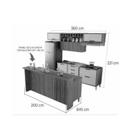 Cozinha Modulada Nesher Imperatriz 8 Peças (3Aéreos+4Balcões+1Ilha) C8P53 Freijo/Grafite-Nesher