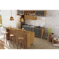 Cozinha Modulada Completa Imperatriz 8 Peças (3Aéreos+4Balcões+1Ilha) C8P53 Freijo/Grafite - Nesher