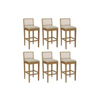 Banqueta Cozinha Sara 1BMM005CA Premium Madeira Maciça Kit 6 Un Carvalho/Boucle Bege/Tela Bege - Kappesberg
