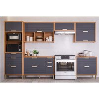 Cozinha Modulada Completa Eloise 6 Peças (3Aéreos+2Balcões+1Paneleiro) CZ023 Freijo/Titanium - MGM