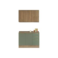 Kit Cozinha Modulada 3 Peças Botanic (1Aéreo+1Balcão+1Complemento) C3P15 Nogueira/Verde Oliva - Kappesberg