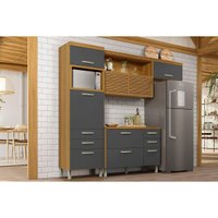 Cozinha Modulada Completa Princesa 3 Peças (1Aéreo+1Balcão+1Paneleiro) C3P20 Freijo/Grafite - Nesher