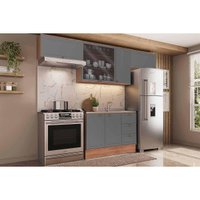 Kit Cozinha Modulada 4 Peças Bella (3Aéreos+1Balcão) C4P174 Nogal/Cinza - Carraro