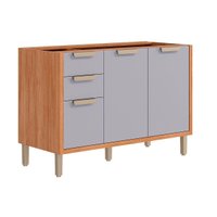 Balcão de Cozinha Modulado s/ Tampo Estela c/ 2 Portas e 3 Gavetas 120cm Cinamomo/Platina - MGM