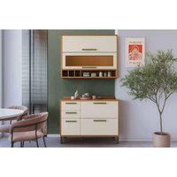 Kit Cozinha Modulada 2 Peças Syrah (1Aéreo+1Balcão) C2P59 Amendoa/Off White-Ronipa