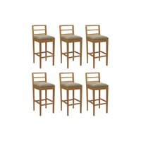 Banqueta Cozinha Sofia 1BMM006CA Premium Madeira Maciça Kit 6 Un Carvalho/Boucle Bege Fendi - Kappesberg