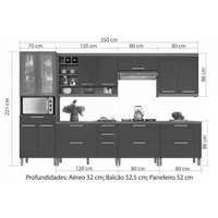 Kit de Cozinha Completa 7 Peças Burguesa Premium (3Aéreos+3Balcões+1Paneleiro) C6P58 Freijo/Grafite - Nesher