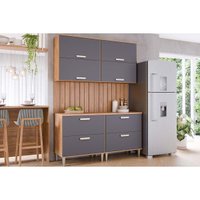 Kit Cozinha Completa 6 Peças Bella (2Aéreos+2Balcões+2Complementos) C6P82 Freijo/Titanium - MGM