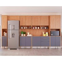 Cozinha Modulada MGM Divina 9 Peças (3Aéreos+2Balcões+2Paneleiros+2Complementos) CZ010 Freijo/Titanium-MGM