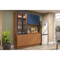 Kit Cozinha Modulada 4 Peças Ciela (1Aéreo+1Balcão+1Cristaleira+1Complemento) C4P166 Canela/Azul Profundo - Kappesberg