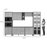 Kit Cozinha Modulada 6 Peças Allure (2Aéreos+2Balcões+1Cristaleira+1Paneleiro) CP07 Jequitiba/Gris Fosco - Linea Brasil