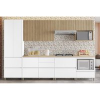 Kit Cozinha Completa 7Peças Rainha (3Aéreos+3Balcões+1Paneleiro) C6P38 Branca/Nature-Nesher