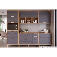 Kit Cozinha Modulada 5 Peças Eloise (2Aéreos+2Balcões+1Paneleiro) CZ024 Freijo/Titanium - MGM