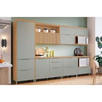 Kit Cozinha Modulada 7 Peças Marquesa (3Aéreos+3Balcões+1Paneleiro) C6P87 Nature/Verde - Nesher