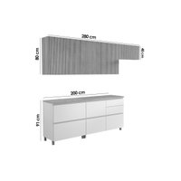 Kit Cozinha Modulada 5 Peças Rainha (3Aéreos+2Balcões) C5P113 Nature/Branco - Nesher