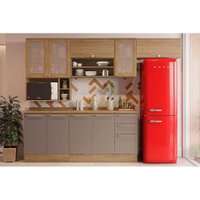 Cozinha Modulada Completa Botanic 8 Peças (4Aéreos+2Balcões+2Complementos) M665 Nogueira/Fendi - Kappesberg