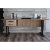Mesa de Computador Solteiro ME-4193 c/ 2 Gavetas (1 c/ Chave) Amêndoa/Preto - Tecno Mobili