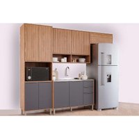 Kit Cozinha Modulada 4 Peças Divina (2Aéreos+1Balcão+1Paneleiro) s/Pia CZ003 Freijo/Titanium - MGM