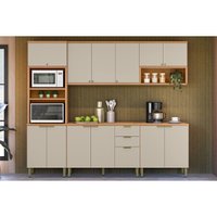 Kit de Cozinha Completa 5 Peças Selene (2Aéreos+2Balcões+1Paneleiro) CP03 Jequitiba/Off White Fosco - Linea Brasil