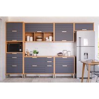 Kit Cozinha Completa 6 Peças Eloise (3Aéreos+2Balcões+1Paneleiro) CZ026 Freijo/Titanium - MGM