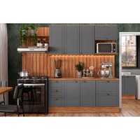 Kit de Cozinha Completa 9 Peças Bella (2Aéreos+2Balcões+5Complementos) C9P60 Nogal/Cinza - Carraro