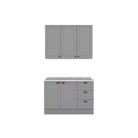 Kit de Cozinha Completa 3 Peças Americana (1Aéreo+1Balcão+1Complemento) CZ122 Cinza - Henn