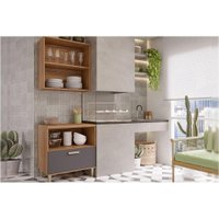 Cozinha Modulada MGM Bella 2 Peças s/ Portas (1Aéreo+1Balcão) 80cm Freijo/Titanium-MGM