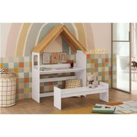 Mesa Escrivaninha Juvenil Casinha c/ Banco Branco/Amêndoa - Peroba
