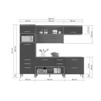 Kit Cozinha Modulada 4 Peças Princesa (1Aéreo+2Balcões+1Paneleiro) C4P159 Freijo/Grafite - Nesher