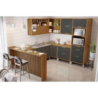 Kit de Cozinha Completa 9 Peças Imperatriz (3Aéreos+4Balcões+1TorreQuente+1Ilha) C9P62 Freijo/Grafite - Nesher