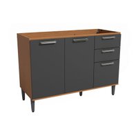 Balcão Cozinha Modulado Linna T722 c/ 2 Portas 3Gavs s/Tampo 120cm Canela/Grafite Kappesberg