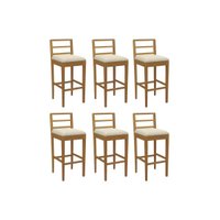 Banqueta Cozinha Sofia 1BMM006CA Premium Madeira Maciça Kit 6 Un Carvalho/Linho Bege Argila - Kappesberg