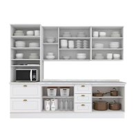 Cozinha Modulada Henn Americana 7 Peças (2Aéreos+1Paneleiro+2Balcões+2Complementos) C5P45 Branco-Henn