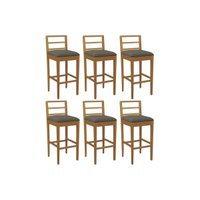 Banqueta Cozinha Sofia 1BMM006CA Premium Madeira Maciça Kit 6 Un Carvalho/Linho Escuro Kappesberg