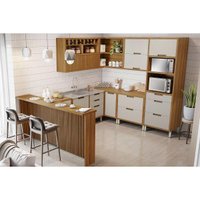 Kit Cozinha Modulada 9 Peças Imperatriz (3Aéreos+4Balcões+1TorreQuente+1Ilha) C9P62 Freijo/Off White-Nesher