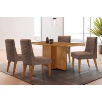 Conjunto: Mesa Sala Jantar Berlim Curvo 120cm + 4 Cadeiras Dafne Naturale - Corano Capuccino - Rufato