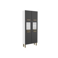 Paneleiro Cozinha Modulado Bella c/ 6 Portas c/ Vidro 80cm Grafite Bertolini