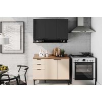 Kit de Cozinha Completa 2 Peças Alpha (1Aéreo+1Balcão) C2P53 Freijo/Off White/Preto - Carraro