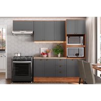 Cozinha Modulada Completa Bella 4 Peças (2Armários+1Balcão+1Paneleiro) C4P57 Nogal/Cinza - Carraro