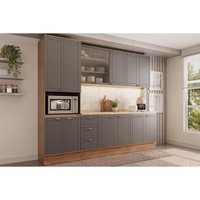 Cozinha Modulada Completa Bella 5 Peças (2Aéreos+2Balcões+1Paneleiro) C5P120 Nogal/Cinza - Carraro