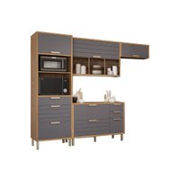 Kit Cozinha Modulada 4 Peças Eloise (2Aéreos+1Balcão+1Paneleiro) CZ028 Freijo/Titanium - MGM