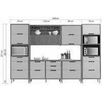 Cozinha Modulada Completa Imperatriz 6 Peças (2Aéreos+2Balcões+1Paneleiro) C6P48 Freijo/Off White - Nesher
