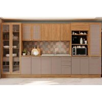 Cozinha Modulada Completa Botanic 8Peças (2Aéreos+2Balcões+3Paneleiros+1Complemento) C8P34 Nogueira/Fendi-Kappesberg