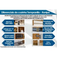 Módulo Cozinha Ronipa Tempranillo Tempranillo 5 Peças (2Aéreos+2Balcões+1Cristaleira) C5P81 Amendoa/Off White - Ronipa