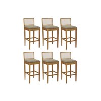 Banqueta Cozinha Sara 1BMM005CA Premium Madeira Maciça Kit 6 Un Carvalho/Boucle Bege Fendi/Tela Bege Kappesberg