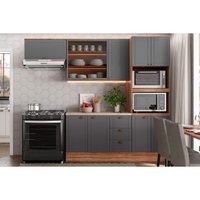 Cozinha Modulada Completa Bella 4 Peças (2Aéreos+1Balcão+1TorreQuente) C4P197 Nogal/Cinza - Carraro