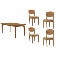Conjunto: Mesa Sala Jantar Londrina Curvo 120cm + 4 Cadeiras Havana Naturale - Suede Creme Rufato