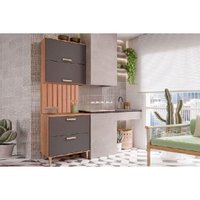 Cozinha Modulada Completa Bella 3 Peças (1Aéreo+1Balcão+1Painel Ripado) 80cm Freijo/Titanium - MGM